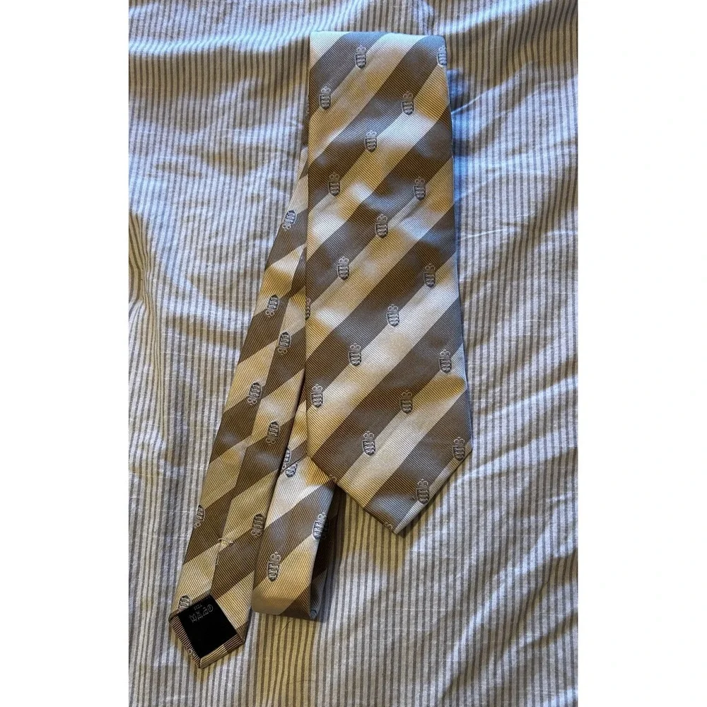 Burberry‎ London Silk Tie Woven In England Striped Crest Beige Work Dress
